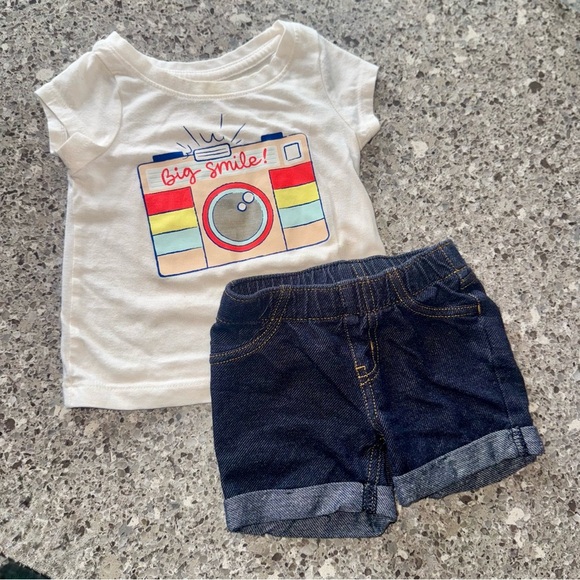 Cat & Jack Other - Cat & Jack Colorful Camera Graphic Tee & Denim Shorts l Girl's Size 12M